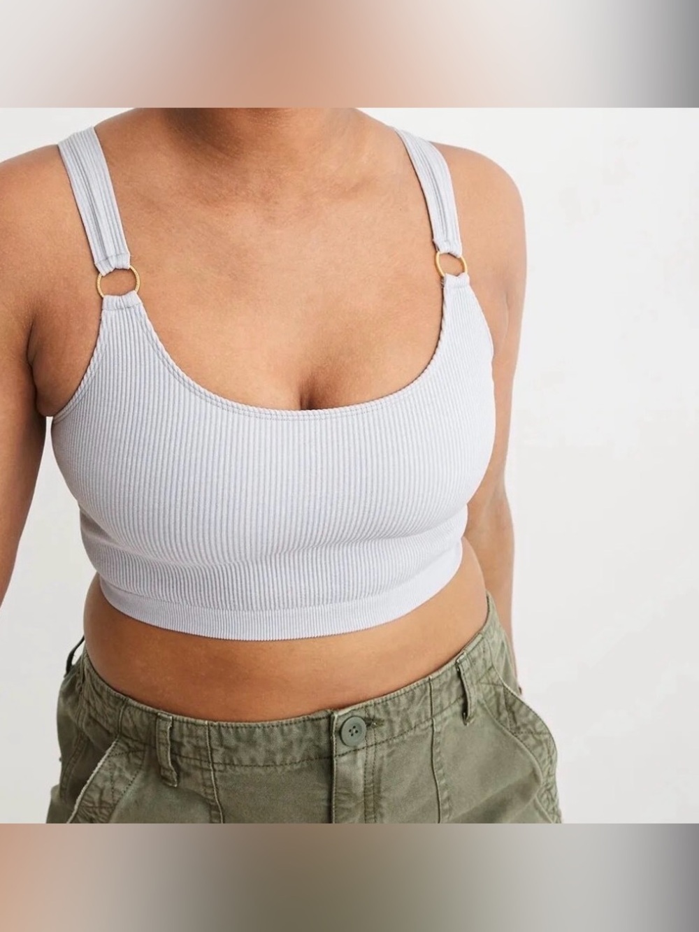 Aerie Ribbed Seamless Ring Longline Bralette in White